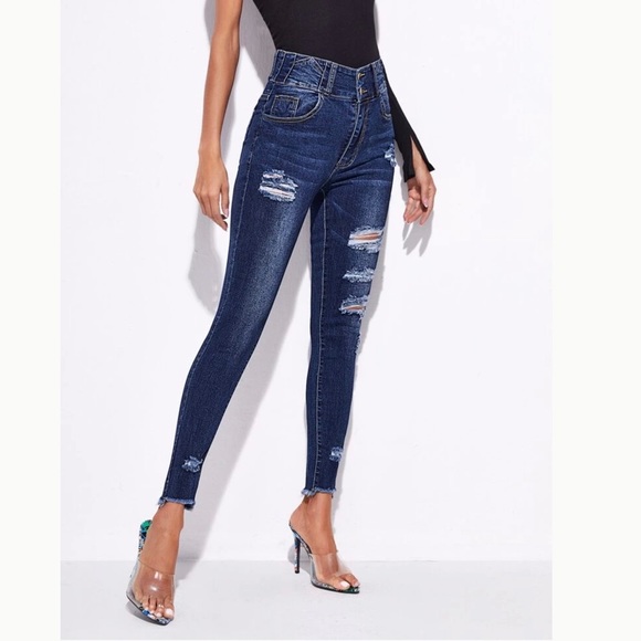 Last Pair! Distressed Woman’s High Waisted Jeans - Picture 1 of 5